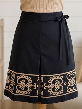 LOFT Black Skirt with Tan Embroidered Hem